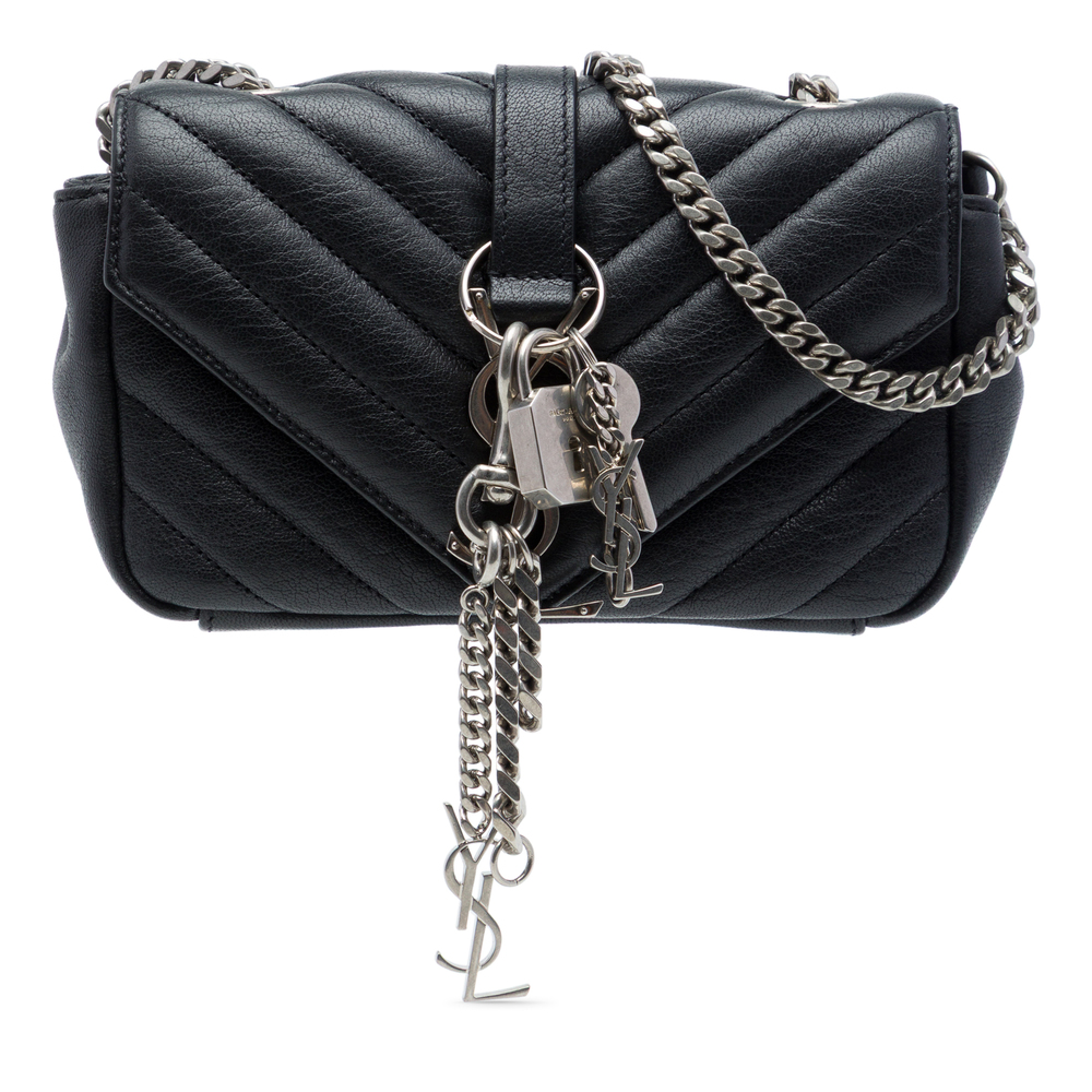 Pre-Loved Saint Laurent Baby Chevron Sheepskin Monogram Classic Punk Chain Bag